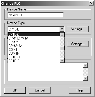 CX-Programmer Change PLC device type dialog