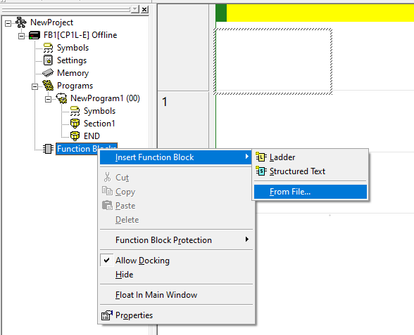 CX-Programmer Insert Function Block menu