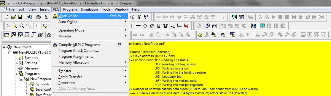 CX-Programmer with Modbus Function Code reference