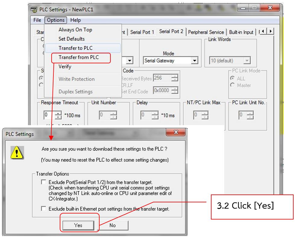 CX-Programmer Transfer to PLC dialog