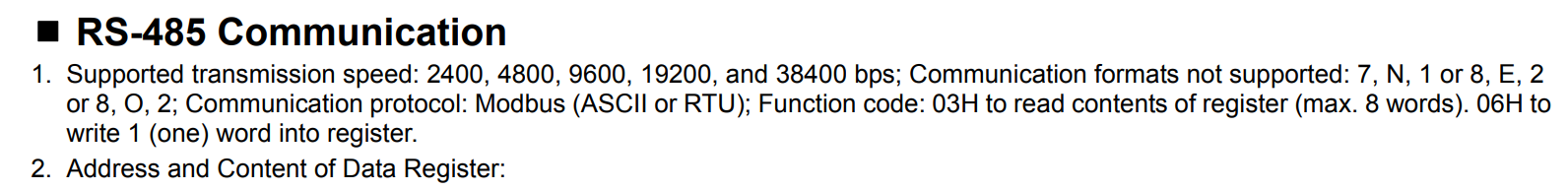 DTK RS-485 communication specs