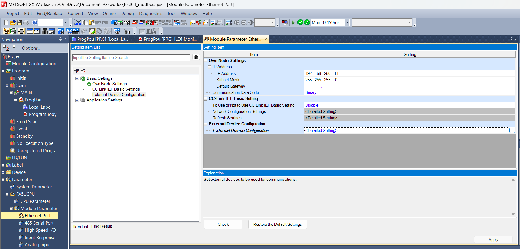 External Device Configuration in GX Works3