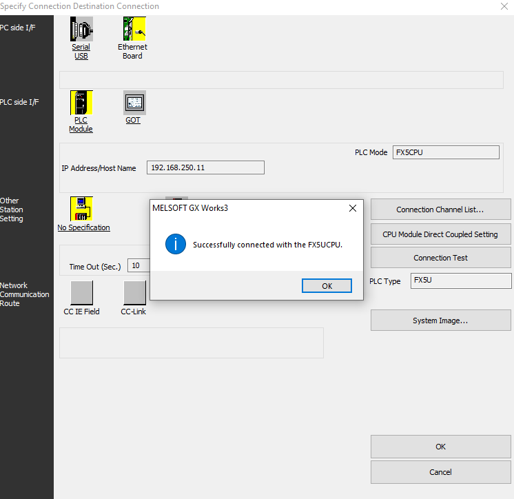 Successfully connected dialog