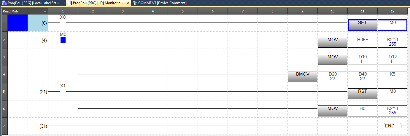 MOV / BMOV ladder example in GX Works3