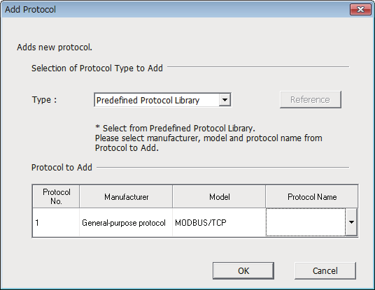 GX Works3 Add Protocol dialog with MODBUS/TCP