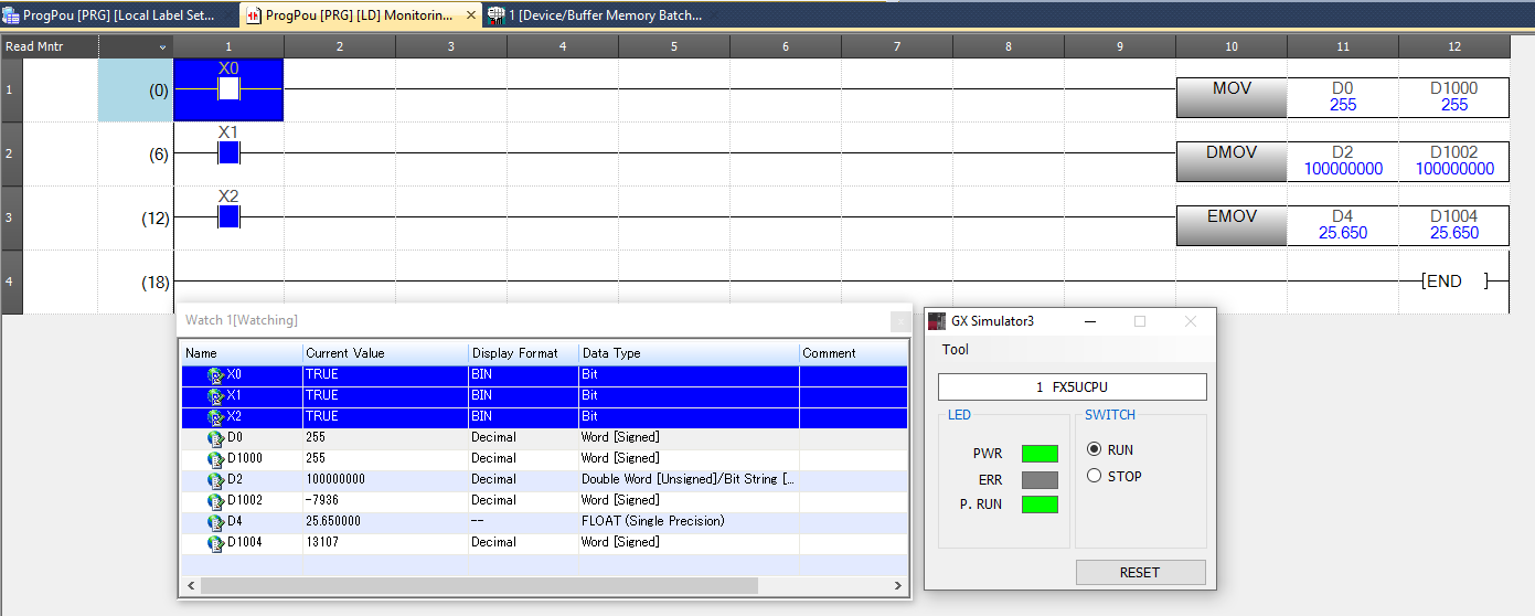GX Simulator3 running with ladder